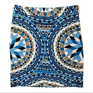 New Kenar Blue Boho Print Skirt Women’s Size Small Lined Geometric Work Casual